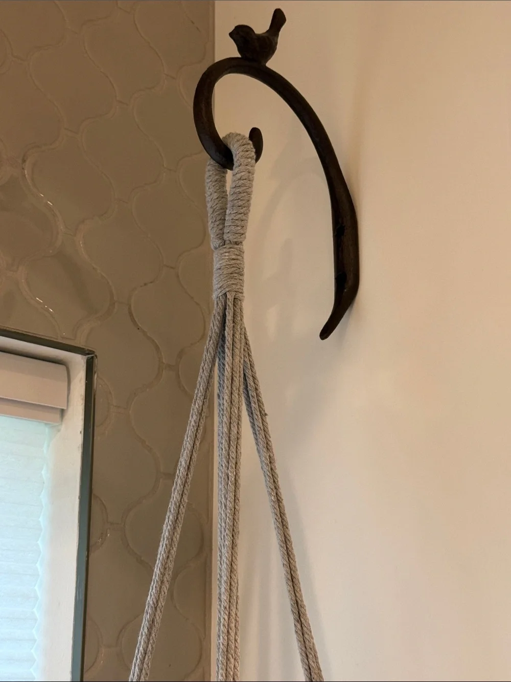 Macrame Plant Hanger with 12” Wood Shelf Indoor Light Gray New Home Decor - Picture 4 of 12
